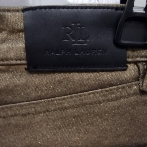 Lauren Ralph Lauren Black Label Metallic Gold Skinny Wax Jeans Super Stretch 4 - Picture 7 of 8